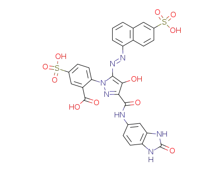 5-(6'-sulphonaphthyl)azo-1-(2'-carboxy-4'-sulphophenyl)-4-hydroxy-3-[N-(2'-oxobenzimidazol-5'-yl)carboxamide]pyrazole