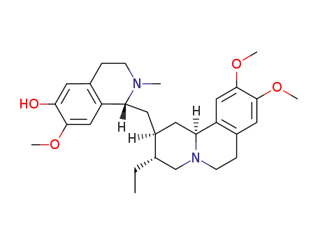 Molecular Structure of 6793-51-7 (6-Isoquinolinol,1-[[(2S,3R,11bS)-3-ethyl-1,3,- 4,6,7,11b-hexahydro-9,10-dimethoxy-2Hbenzo[ a]quinolizin-2-yl]methyl]-1,2,3,4-tetrahydro- 7-methoxy-2-methyl-,(1R)- )