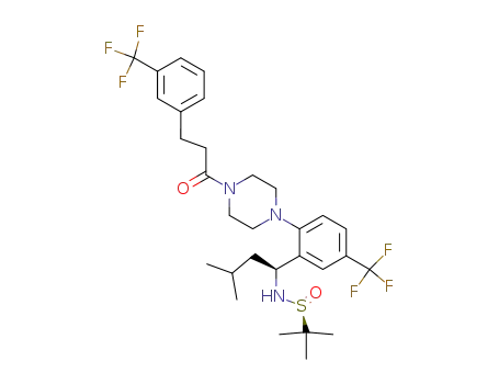 2-Methyl-propane-2-sulfinic acid [(S)-3-methyl-1-(5-trifluoromethyl-2-{4-[3-(3-trifluoromethyl-phenyl)-propionyl]-piperazin-1-yl}-phenyl)-butyl]-amide