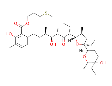 6-{7-[5-ethyl-5-(5-ethyl-5-hydroxy-6-methyl-tetrahydro-pyran-2-yl)-3-methyl-tetrahydro-furan-2-yl]-4-hydroxy-3,5-dimethyl-6-oxo-nonyl}-2-hydroxy-3-methyl-benzoic acid 3-methylsulfanyl-propyl ester