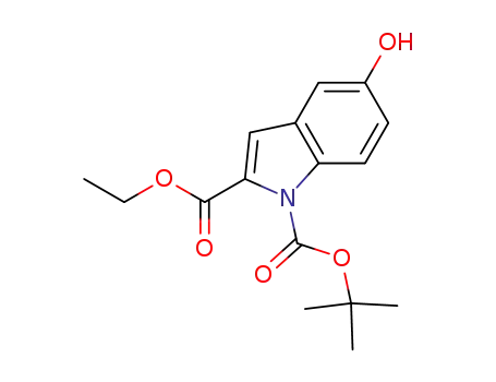 Molecular Structure of 796870-15-0 (1H-Indole-1,2-dicarboxylic acid, 5-hydroxy-, 1-(1,1-dimethylethyl) 2-ethyl
ester)