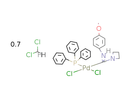 cis-{dichloro(triphenylphosphine)(C(NCH2CH2CH2)NHC6H4OCH3)}palladium(II)*0.7CH2Cl2
