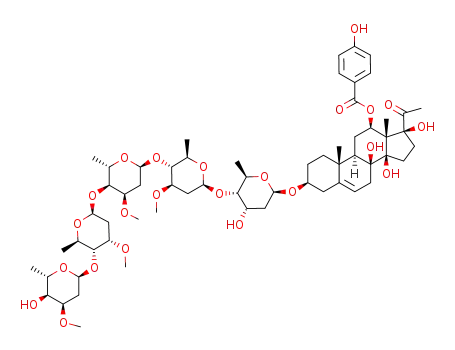 (3β,12β,14β,17α)-3-{[2,6-dideoxy-3-O-methyl-α-L-ribo-hexopyranosyl-(1->4)-2,6-dideoxy-3-O-methyl-β-D-ribo-hexopyranosyl-(1->4)-2,6-dideoxy-3-O-methyl-α-L-ribo-hexopyranosyl-(1->4)-2,6-dideoxy-3-O-methyl-β-D-arabino-hexopyranosyl-(1->4)-2,6-dideoxy-β-D-ribo-hexopyranosyl]oxy}-8,14,17-trihydroxy-20-oxopregn-5-en-12-yl 4-hydroxybenzoate
