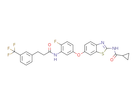 N-(6-(4-fluoro-3-(3-(3-(trifluoromethyl)phenyl)propionylamino)phenoxy)benzo[d]thiazol-2-yl)cyclopropanecarboxamide