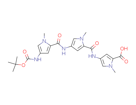 Molecular Structure of 126093-01-4 (1H-Pyrrole-2-carboxylic acid,
4-[[[4-[[[4-[[(1,1-dimethylethoxy)carbonyl]amino]-1-methyl-1H-pyrrol-2-yl]
carbonyl]amino]-1-methyl-1H-pyrrol-2-yl]carbonyl]amino]-1-methyl-)