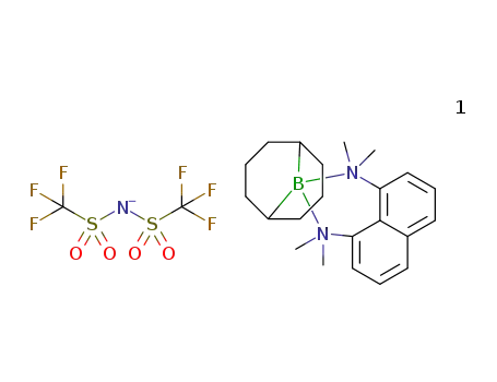 C10H6(N(CH3)2)2(BC8H14)(1+)*N(SO2CF3)2(1-)=(C10H6(N(CH3)2)2(BC8H14))N(SO2CF3)2