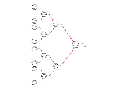 Molecular Structure of 137472-17-4 (Benzene,
1,3-bis[[3,5-bis[[3,5-bis(phenylmethoxy)phenyl]methoxy]phenyl]methoxy]
-5-(bromomethyl)-)