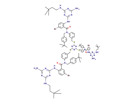 N,N',N''-[1,3,5-triazine-2,4,6-triyltris(thiomethylene-3,1-phenylene)]tris[2-{4-amino-6-[(3,3-dimethylbutyl)amino]-1,3,5-triazin-2-yl}amino]-5-bromo-N-{[4-(1,1-dimethylethyl)phenyl]methyl}benzamide