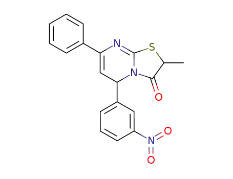 Molecular Structure of 537653-28-4 (5H-Thiazolo[3,2-a]pyrimidin-3(2H)-one,
2-methyl-5-(3-nitrophenyl)-7-phenyl-)