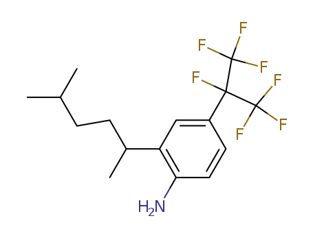 Molecular Structure of 477738-26-4 (Benzenamine,
2-(1,4-dimethylpentyl)-4-[1,2,2,2-tetrafluoro-1-(trifluoromethyl)ethyl]-)
