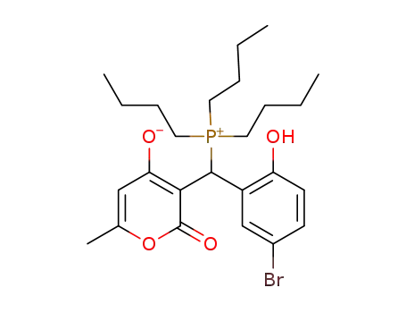 3-((5-bromo-2-hydroxyphenyl)(tributylphosphonio)methyl)-6-methyl-2-oxo-2H-pyran-4-olate