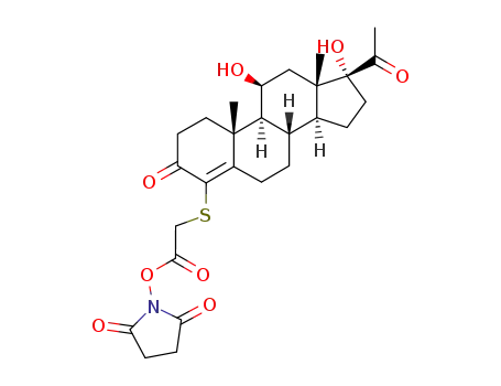 ((8S,9S,10R,11S,13S,14S,17R)-17-Acetyl-11,17-dihydroxy-10,13-dimethyl-3-oxo-2,3,6,7,8,9,10,11,12,13,14,15,16,17-tetradecahydro-1H-cyclopenta[a]phenanthren-4-ylsulfanyl)-acetic acid 2,5-dioxo-pyrrolidin-1-yl ester
