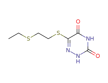 Molecular Structure of 184697-90-3 (1,2,4-Triazine-3,5(2H,4H)-dione, 6-[[2-(ethylthio)ethyl]thio]-)