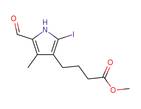 Molecular Structure of 634606-13-6 (1H-Pyrrole-3-butanoic acid, 5-formyl-2-iodo-4-methyl-, methyl ester)