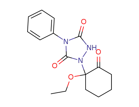 Molecular Structure of 79532-62-0 (1,2,4-Triazolidine-3,5-dione, 1-(1-ethoxy-2-oxocyclohexyl)-4-phenyl-)