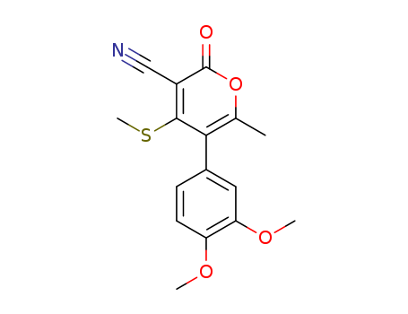 Molecular Structure of 136358-76-4 (2H-Pyran-3-carbonitrile,
5-(3,4-dimethoxyphenyl)-6-methyl-4-(methylthio)-2-oxo-)