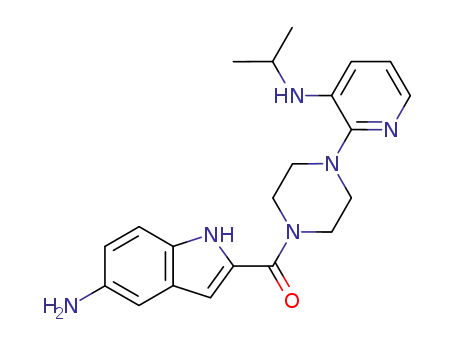 Molecular Structure of 136817-55-5 ((5-amino-1H-indol-2-yl){4-[3-(propan-2-ylamino)pyridin-2-yl]piperazin-1-yl}methanone)