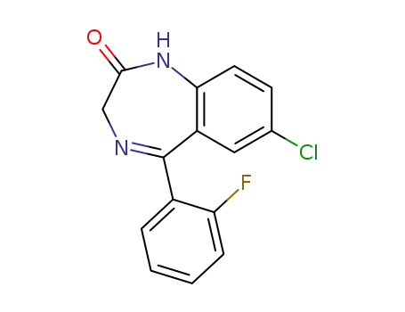 Molecular Structure of 2886-65-9 (7-Chloro-5-(2-fluoro-phenyl)-1,3-dihydro-2H-1,4-benzodiazepin-2-one)