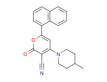 Molecular Structure of 454703-36-7 (2H-Pyran-3-carbonitrile,
4-(4-methyl-1-piperidinyl)-6-(1-naphthalenyl)-2-oxo-)