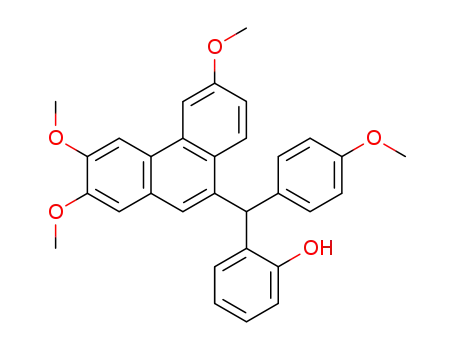 Molecular Structure of 876053-93-9 (Phenol, 2-[(4-methoxyphenyl)(2,3,6-trimethoxy-9-phenanthrenyl)methyl]-)