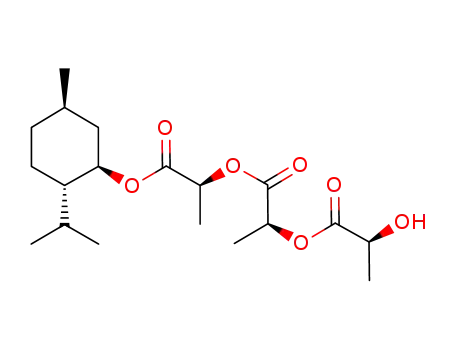 Molecular Structure of 923031-02-1 (Propanoic acid, 2-[(2S)-2-hydroxy-1-oxopropoxy]-,
(1S)-1-methyl-2-[[(1R,2S,5R)-5-methyl-2-(1-methylethyl)cyclohexyl]oxy]-
2-oxoethyl ester, (2S)-)