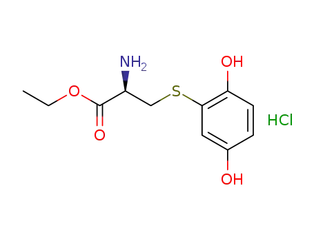Molecular Structure of 389135-53-9 (L-Cysteine, S-(2,5-dihydroxyphenyl)-, ethyl ester, hydrochloride)