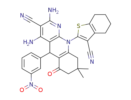 2,4-diamino-10-(3-cyano-4,5,6,7-tetrahydro-1-benzothiophen-2-yl)-8,8-dimethyl-5-(3-nitrophenyl)-6-oxo-5,6,7,8,9,10-hexahydrobenzo[b][1,8]-naphthyridine-3-carbonitrile