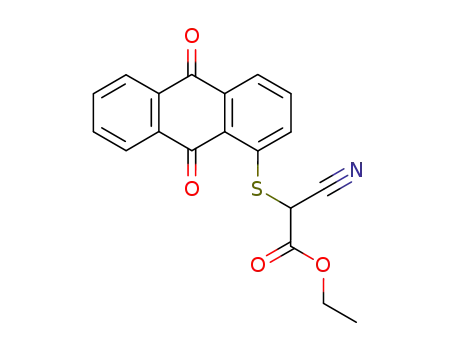 Molecular Structure of 94055-23-9 (Acetic acid, cyano[(9,10-dihydro-9,10-dioxo-1-anthracenyl)thio]-, ethyl
ester)