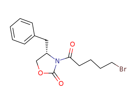 Molecular Structure of 156699-37-5 (2-Oxazolidinone, 3-(5-bromo-1-oxopentyl)-4-(phenylmethyl)-, (4S)-)