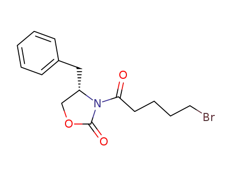 Molecular Structure of 156699-37-5 (2-Oxazolidinone, 3-(5-bromo-1-oxopentyl)-4-(phenylmethyl)-, (4S)-)