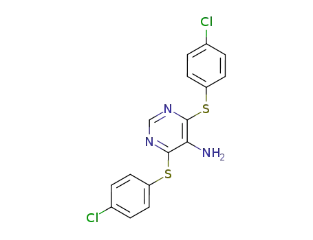 Molecular Structure of 873106-30-0 (5-Pyrimidinamine, 4,6-bis[(4-chlorophenyl)thio]-)