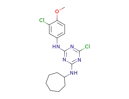 Molecular Structure of 502767-50-2 (1,3,5-Triazine-2,4-diamine,
6-chloro-N-(3-chloro-4-methoxyphenyl)-N'-cycloheptyl-)