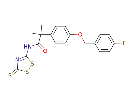 2-{4-[(4-Fluorobenzyl)oxy]phenyl]-2-methyl-N-(3-thioxo-3H-1,2,4-dithiazol-5-yl) propanamide