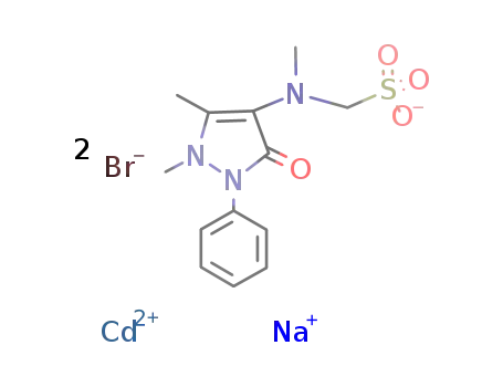 (1-phenyl-2,3-dimethyl-5-pyrazolone-4-methylaminomethane sulphonate sodium)Br2cadmium(II)
