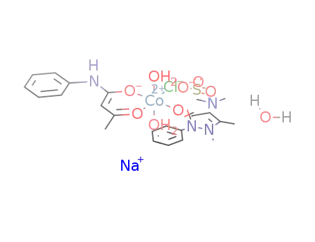 [cobalt(II)(Cl)(C10H10NO2)(2,3-dimethyl-4-methylaminomethanesulphonate sodium monohydrate-1-phenyl-3-pyrazoline-5-one)(H2O)2]