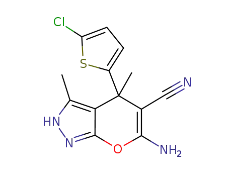 6-amino-4-(5-chlorothiophen-2-yl)-2,4-dihydro-3,4-dimethylpyrano[2,3-c]pyrazole-5-carbonitrile