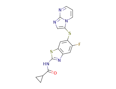 N-[5-fluoro-6-(imidazo[1,2-a]pyrimidin-3-ylsulphanyl)-1,3-benzothiazol-2-yl]cyclopropanecarboxamide