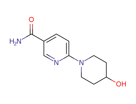 Molecular Structure of 1429414-74-3 (6-(4-hydroxy-1-piperidinyl)-3-Pyridinecarboxamide)