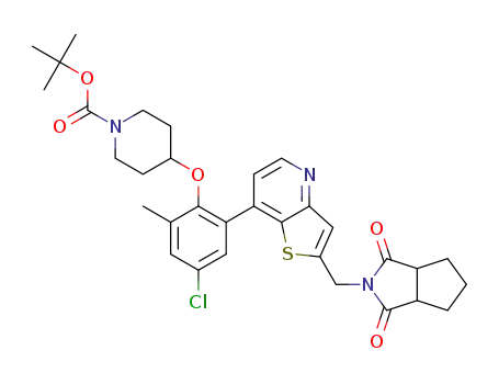 tert-butyl 4-(4-chloro-2-(2-((1,3-dioxohexahydrocyclopenta[c]pyrrol-2(1H)-yl)methyl)thieno[3,2-b]pyridin-7-yl)-6-methylphenoxy)piperidine-1-carboxylate