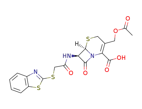 7-((benzothiazol-2'-yl-sulfanyl)-acetylamino)-3-acetyloxymethyl-8-oxo-5-thia-1-azabicyclo[4.2.0]oct-2-ene-2-carboxylic acid