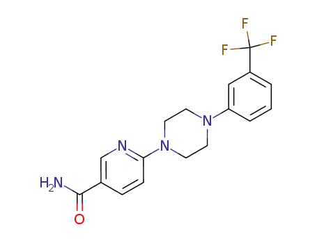 Molecular Structure of 219130-31-1 (3-Pyridinecarboxamide, 6-[4-[3-(trifluoromethyl)phenyl]-1-piperazinyl]-)