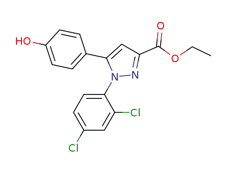 Molecular Structure of 863639-54-7 (1H-Pyrazole-3-carboxylic acid,
1-(2,4-dichlorophenyl)-5-(4-hydroxyphenyl)-, ethyl ester)