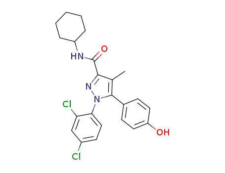 Molecular Structure of 921627-90-9 (1H-Pyrazole-3-carboxamide,
N-cyclohexyl-1-(2,4-dichlorophenyl)-5-(4-hydroxyphenyl)-4-methyl-)