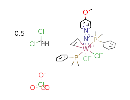cis,trans-[WCl2(NNC5H4OMe-4)(C2H4)(PMe2Ph)2][ClO4] * 0.5(CH2Cl2)
