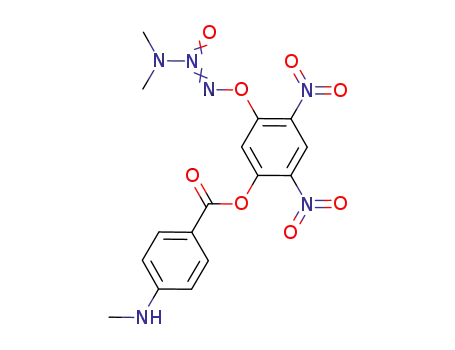 Molecular Structure of 875769-11-2 (Benzoic acid, 4-(methylamino)-,
5-[(3,3-dimethyl-2-oxido-1-triazenyl)oxy]-2,4-dinitrophenyl ester)