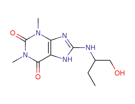 Molecular Structure of 88002-65-7 (1H-Purine-2,6-dione,
3,7-dihydro-8-[[1-(hydroxymethyl)propyl]amino]-1,3-dimethyl-)