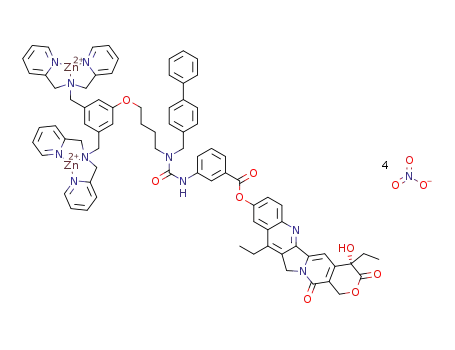 (4S)-4,11-diethyl-4-hydroxy-3,14-dioxo-3,4,12,14-tetrahydro-1H-pyrano[3',4':6,7]indolizino[1,2-b]quinolin-9-yl 3-({(biphenyl-4-ylmethyl)[4-(3,5-bis{[bis(pyridin-2-ylmethyl)amino]methyl}phenoxy)butyl]carbamoyl}amino)benzoate·2[Zn(NO3)2]