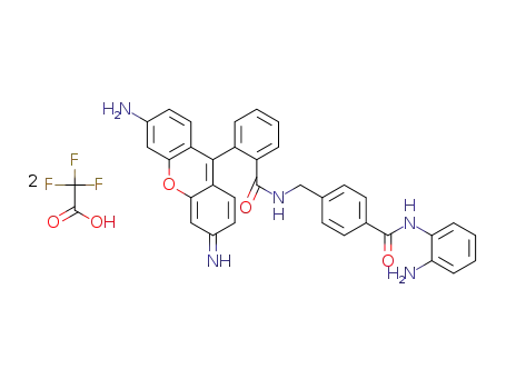 2-(4-((2-(6-amino-3-iminio-3H-xanthen-9-yl)benzamido)methyl)benzamido) benzenaminium 2,2,2-trifluoroacetate
