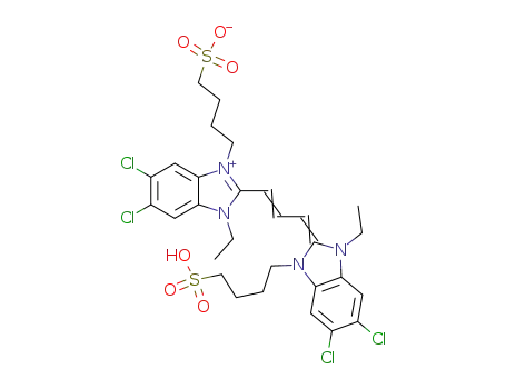 Molecular Structure of 10049-96-4 (5,6-DICHLORO-2-[3-[5,6-DICHLORO-1-ETHYL-3-(4-SULFOBUTYL)BENZIMIDAZOL-2-YLIDENE]PROPENYL]-1-ETHYL-3-(4-SULFOBUTYL)BENZIMIDAZOLIUM, INNER SALT)