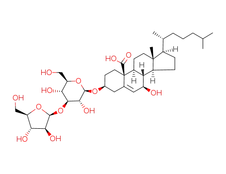Molecular Structure of 108179-46-0 (3β-[(3-O-β-D-Arabinofuranosyl-β-D-glucopyranosyl)oxy]-7β-hydroxycholest-5-en-19-oic acid)